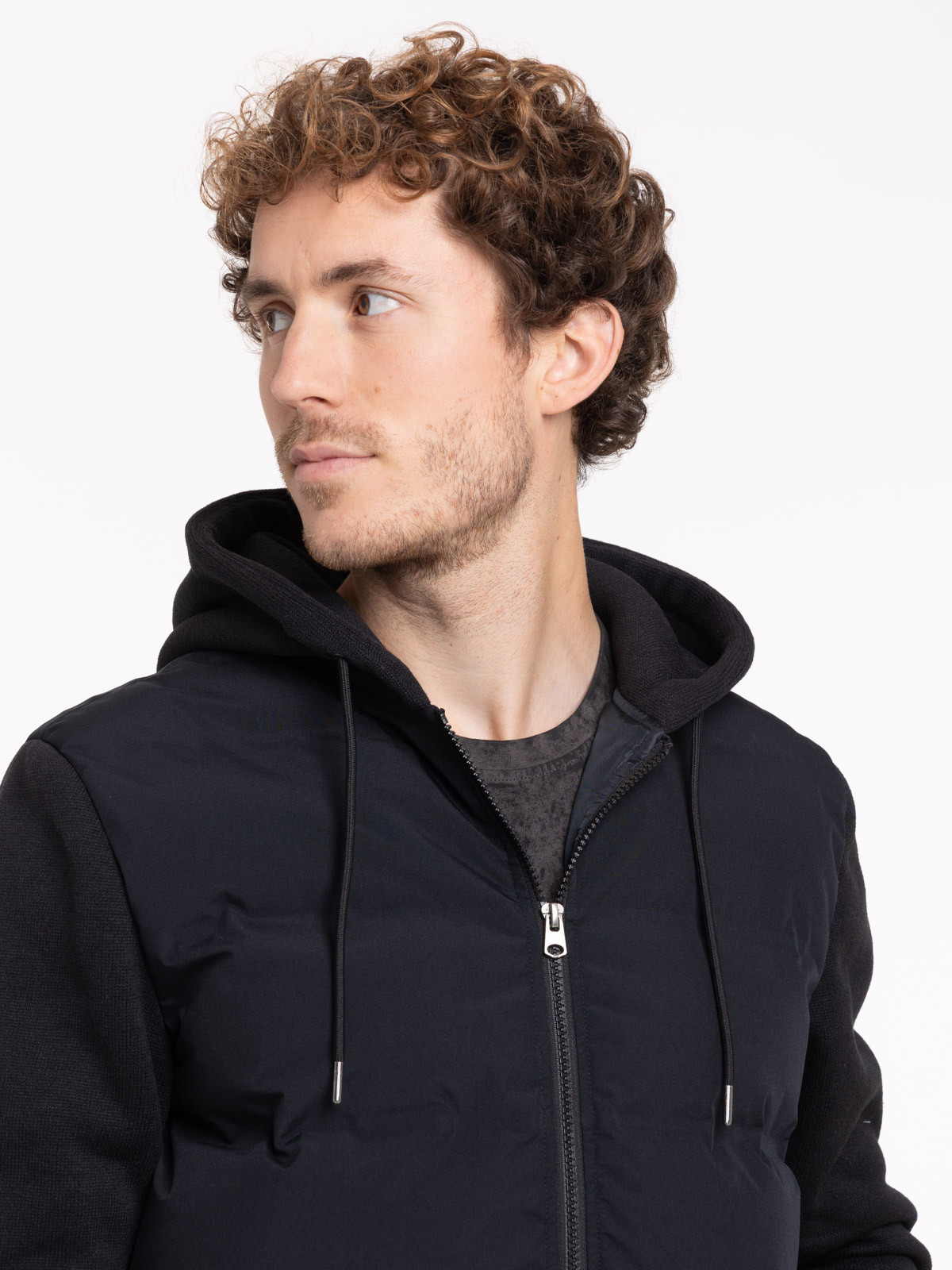 Doudoune noire bi-matière homme