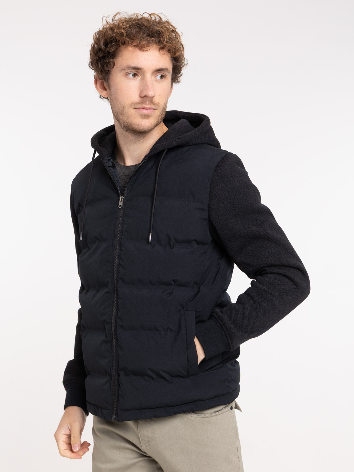 Doudoune noire bi-matière homme