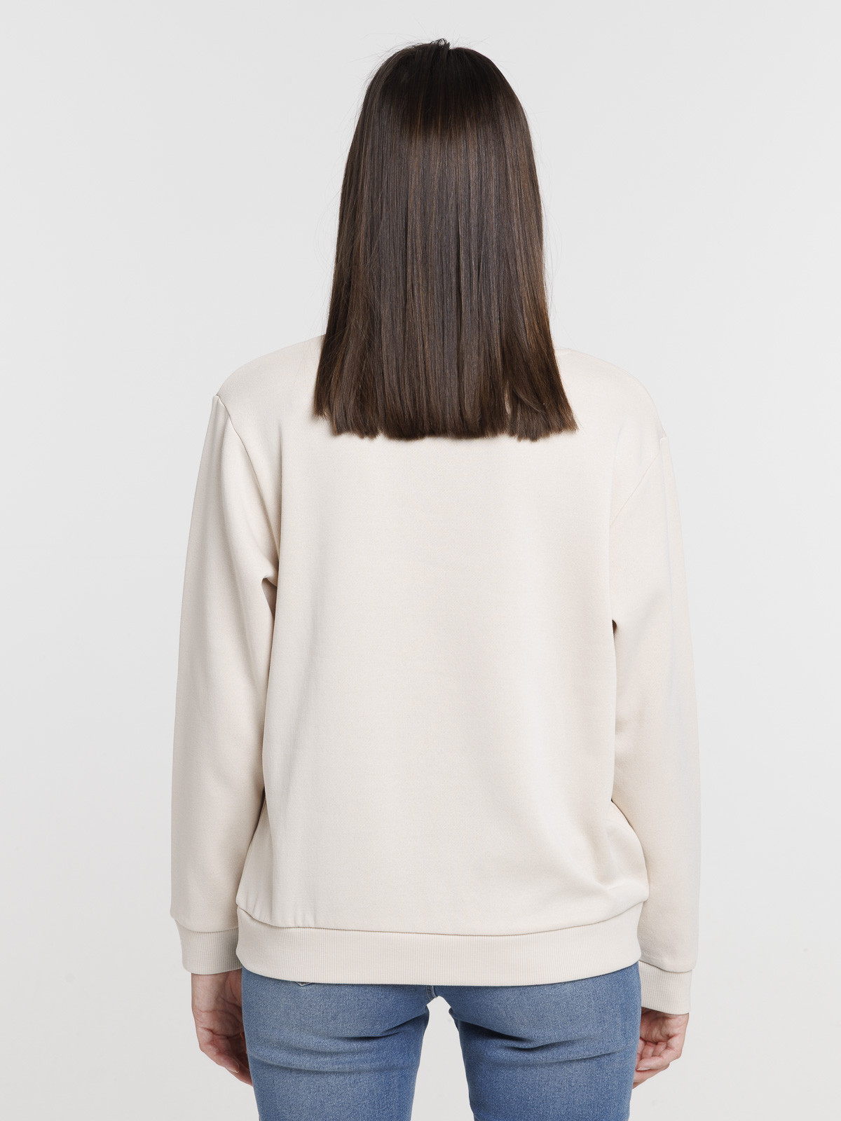 Sweat uni col rond beige grisé femme Sweat uni col rond beige grisé femme