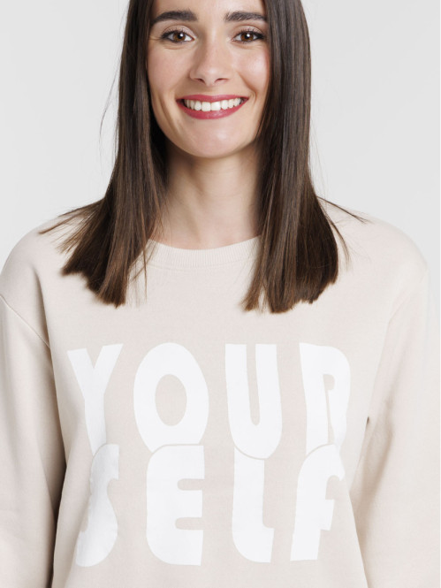 Sweat uni col rond beige...