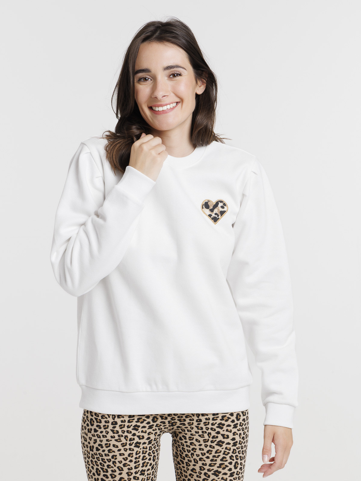 Sweat coeur léopard femme