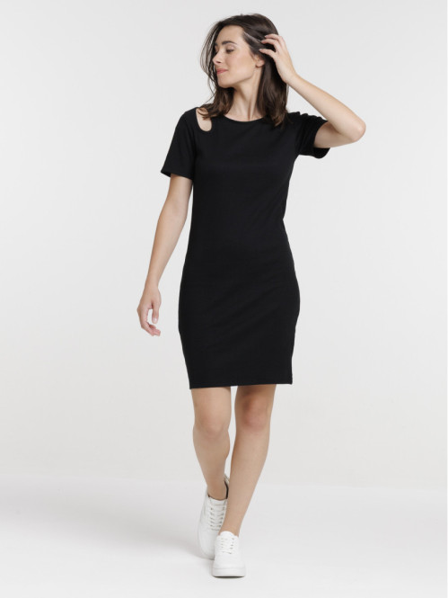Robe courte côtelée noire femme