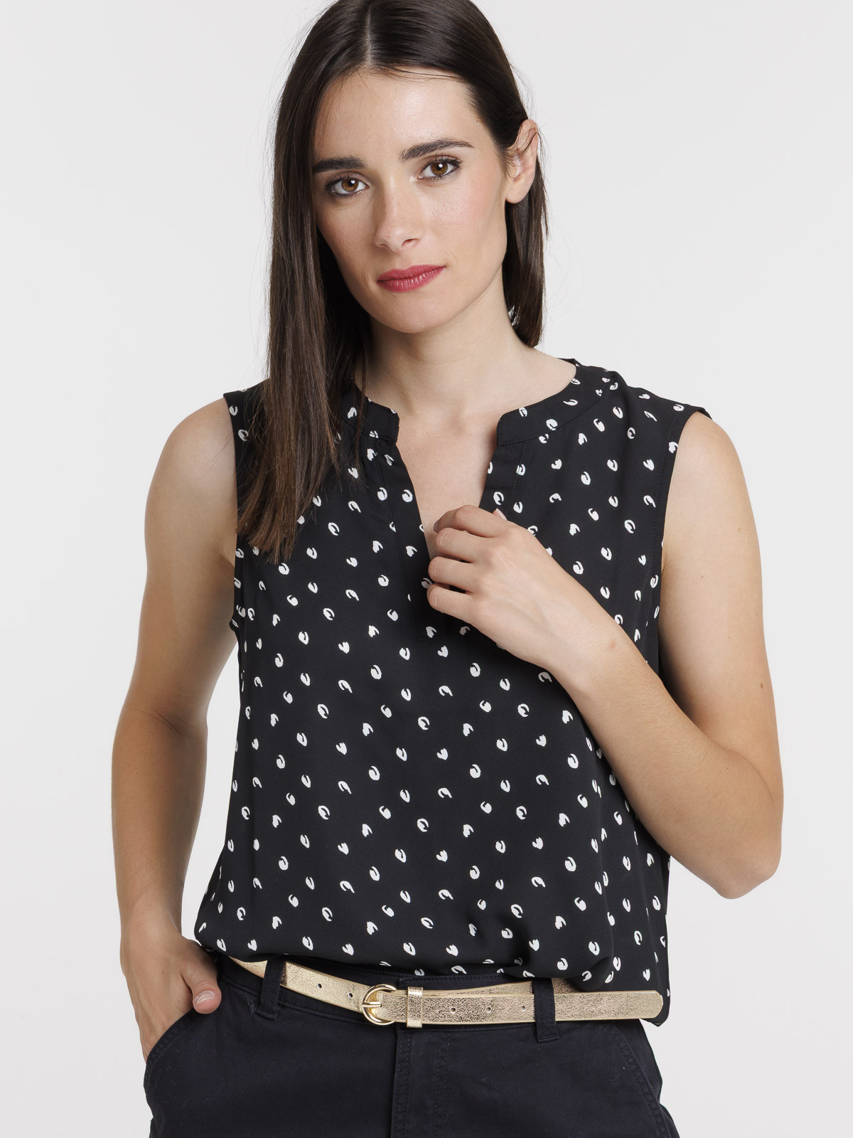 Blouse imprimée sans manches femme
