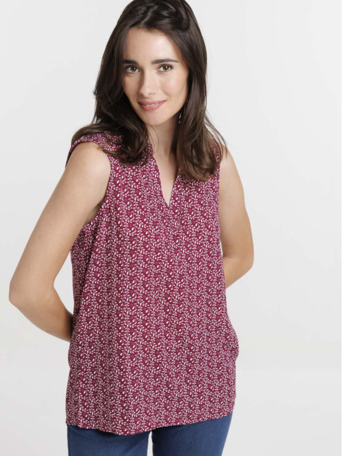 Blouse fleurie sans manches femme