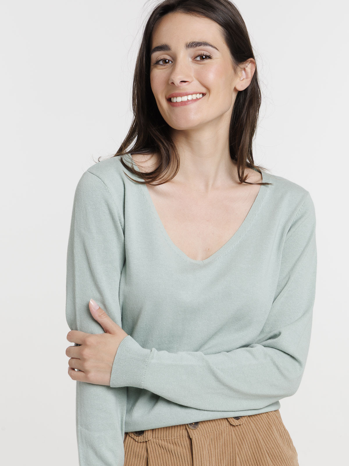 Pull fin col V jade femme Pull fin col V jade femme