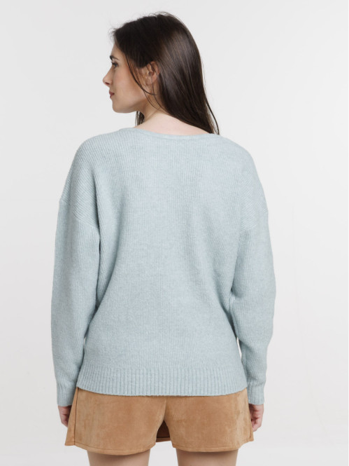 Pull col V bleu glacier femme Pull col V bleu glacier femme