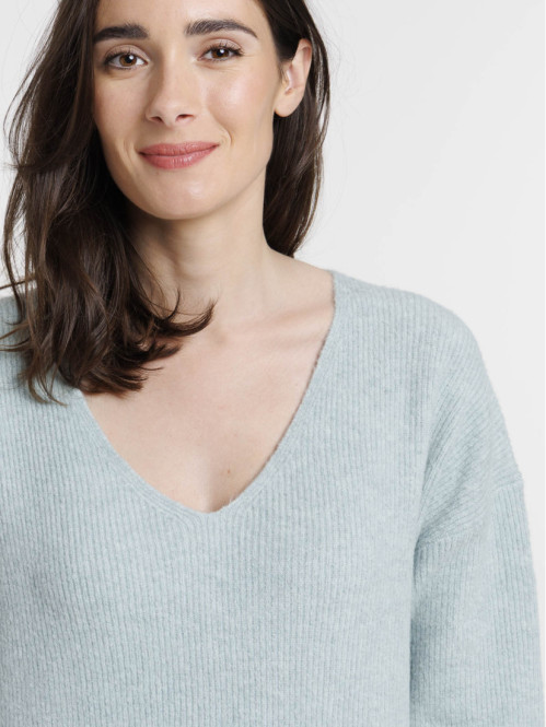 Pull col V bleu glacier femme Pull col V bleu glacier femme