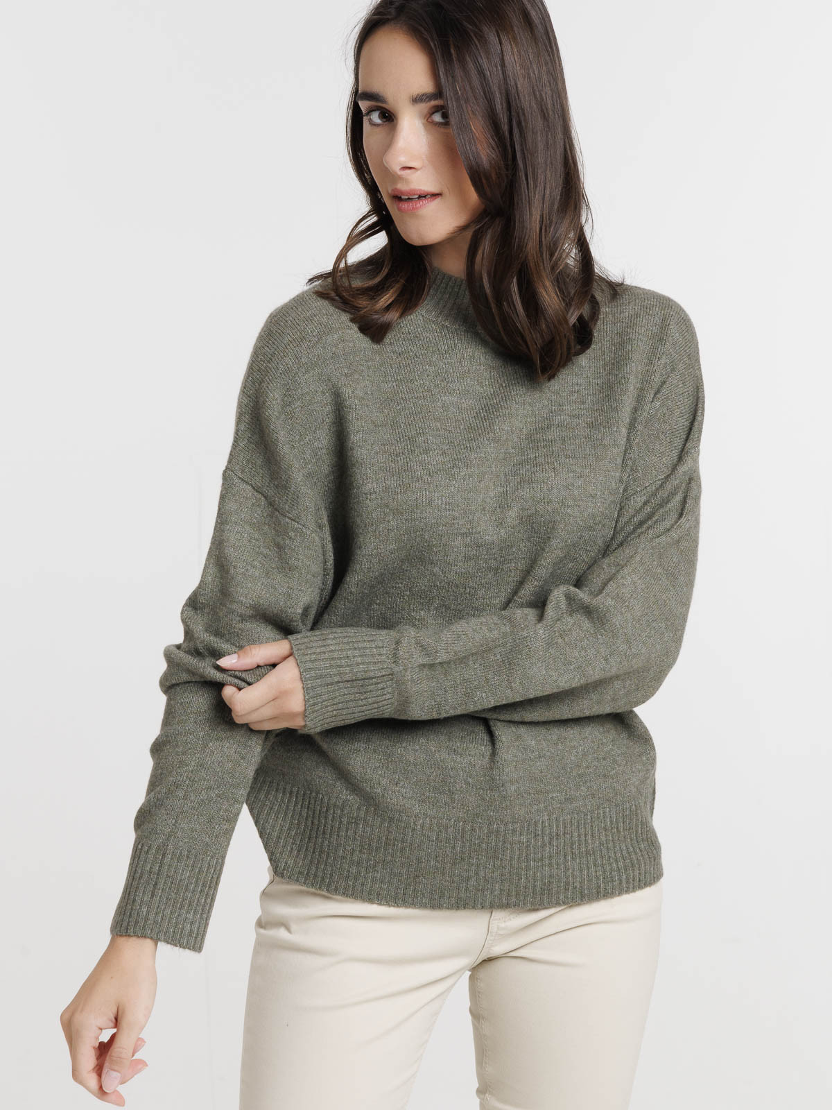 Pull col montant tilleul femme