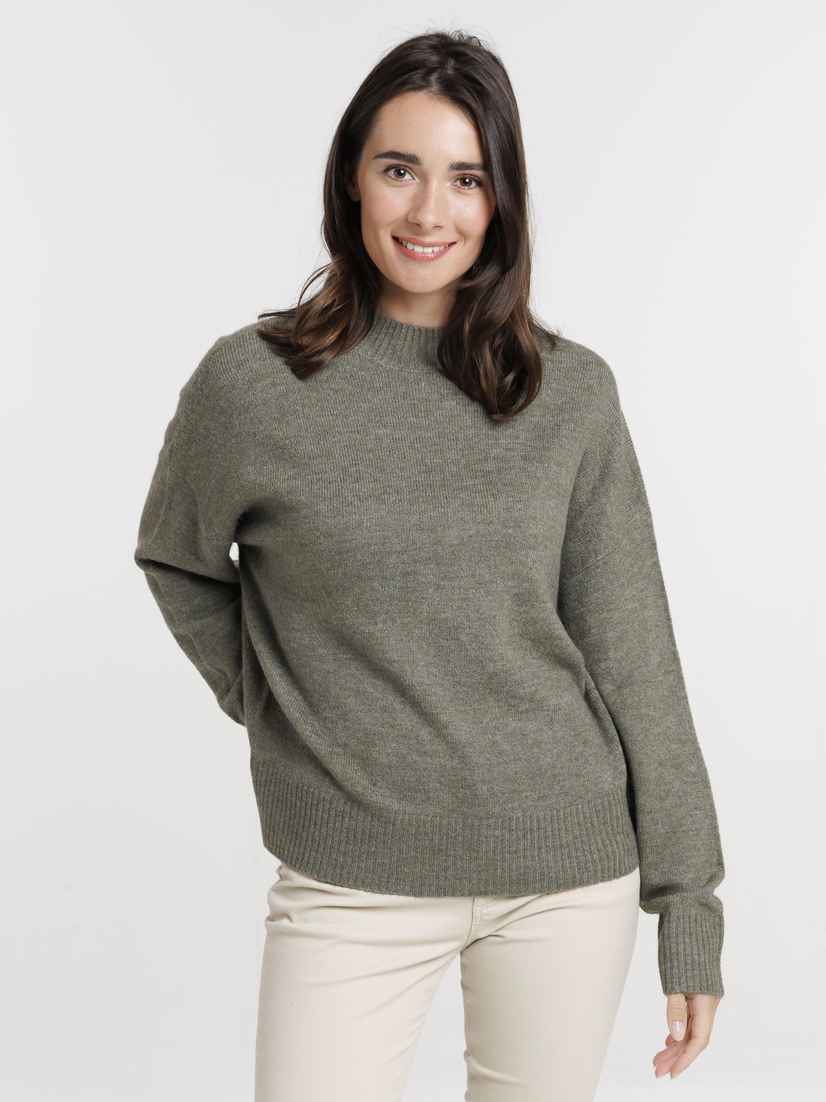 Pull col montant tilleul femme