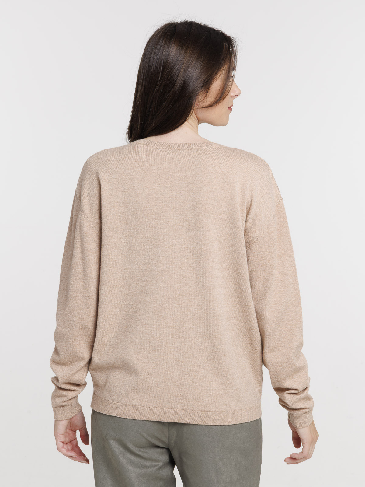 Pull fin col rond camel chiné femme