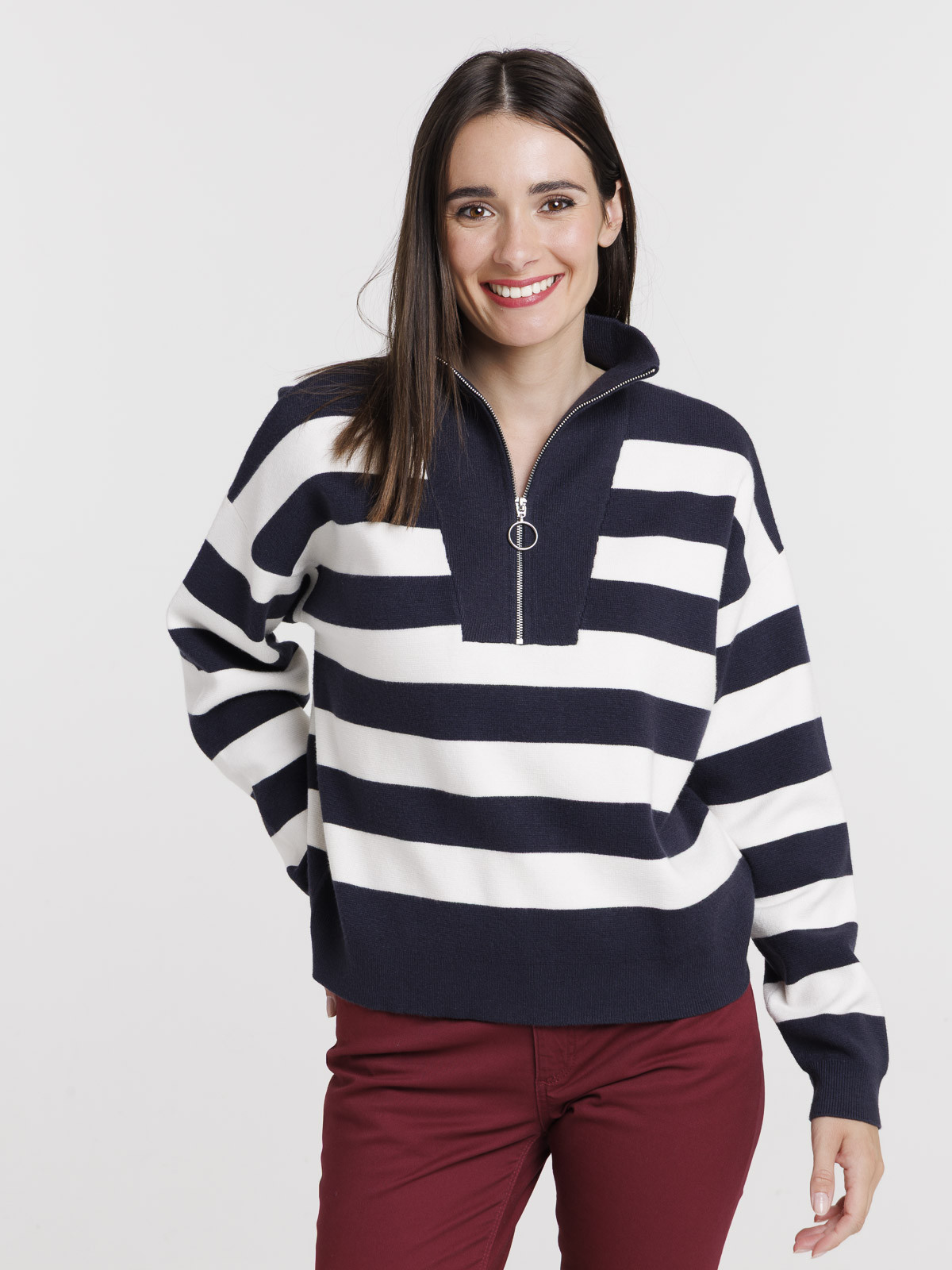 Pull col camionneur zippé femme