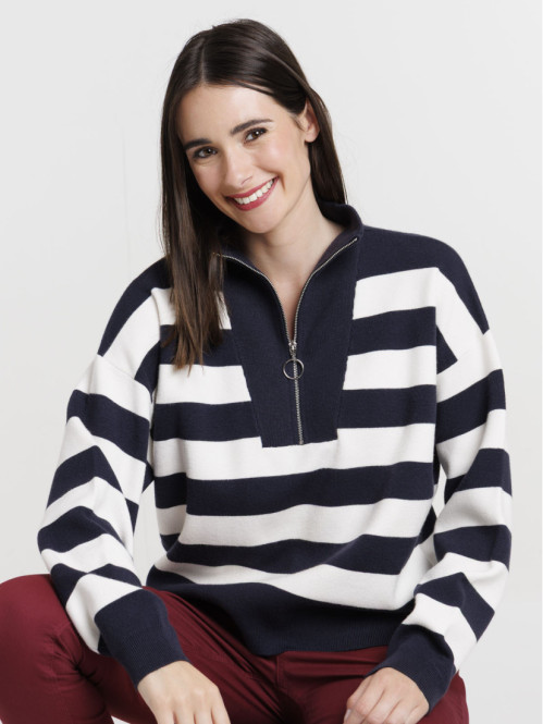Pull col camionneur zippé femme