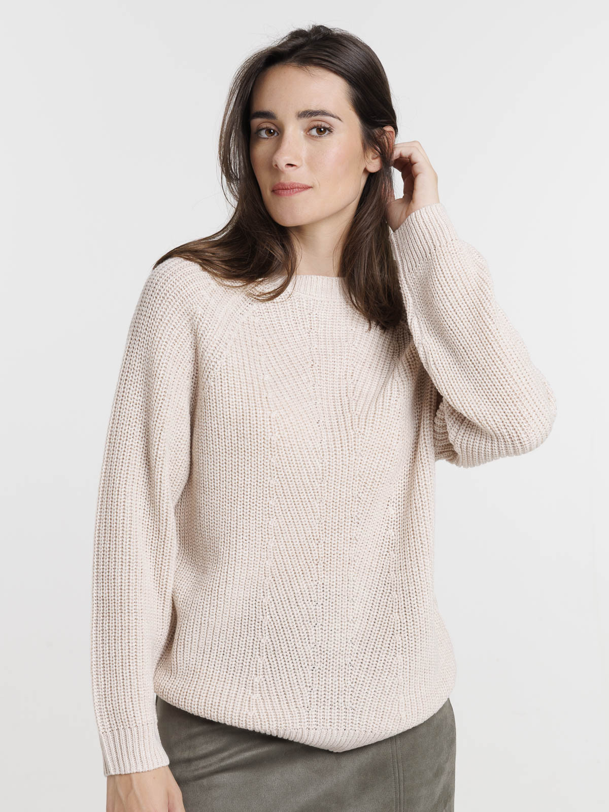 Pull maille brillante beige rosé femme Pull maille brillante beige rosé femme