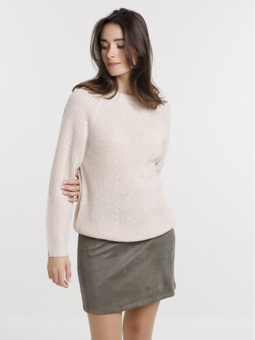Pull maille brillante beige rosé femme