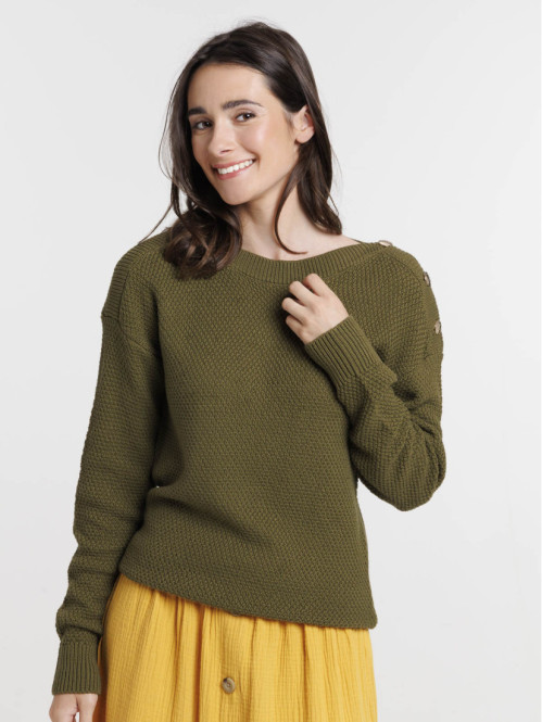 Pull kaki indien boutons...