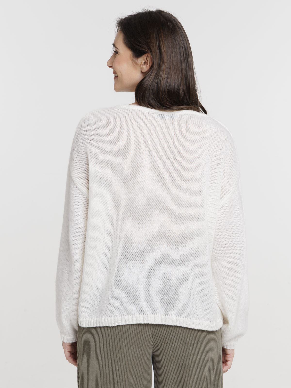 Pull col V écru femme Pull col V écru femme