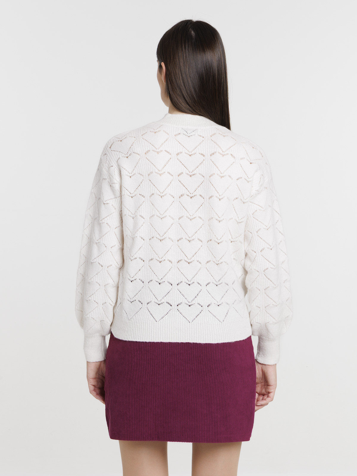 Pull col rond écru femme