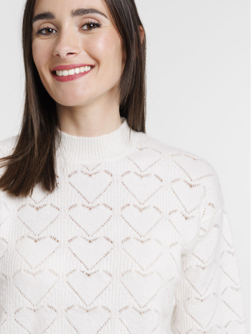 Pull col rond écru femme