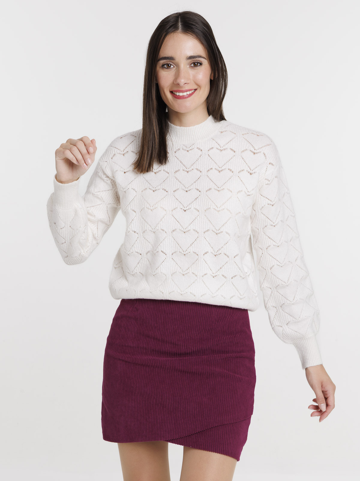 Pull col rond écru femme