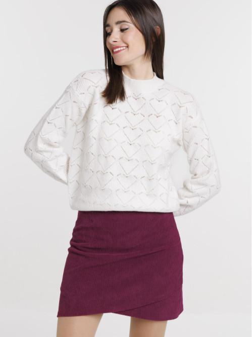 Pull col rond écru femme