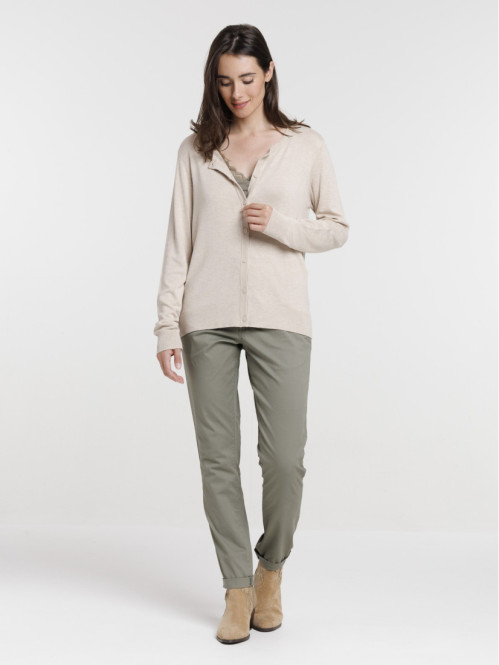 Gilet boutonné beige chiné femme