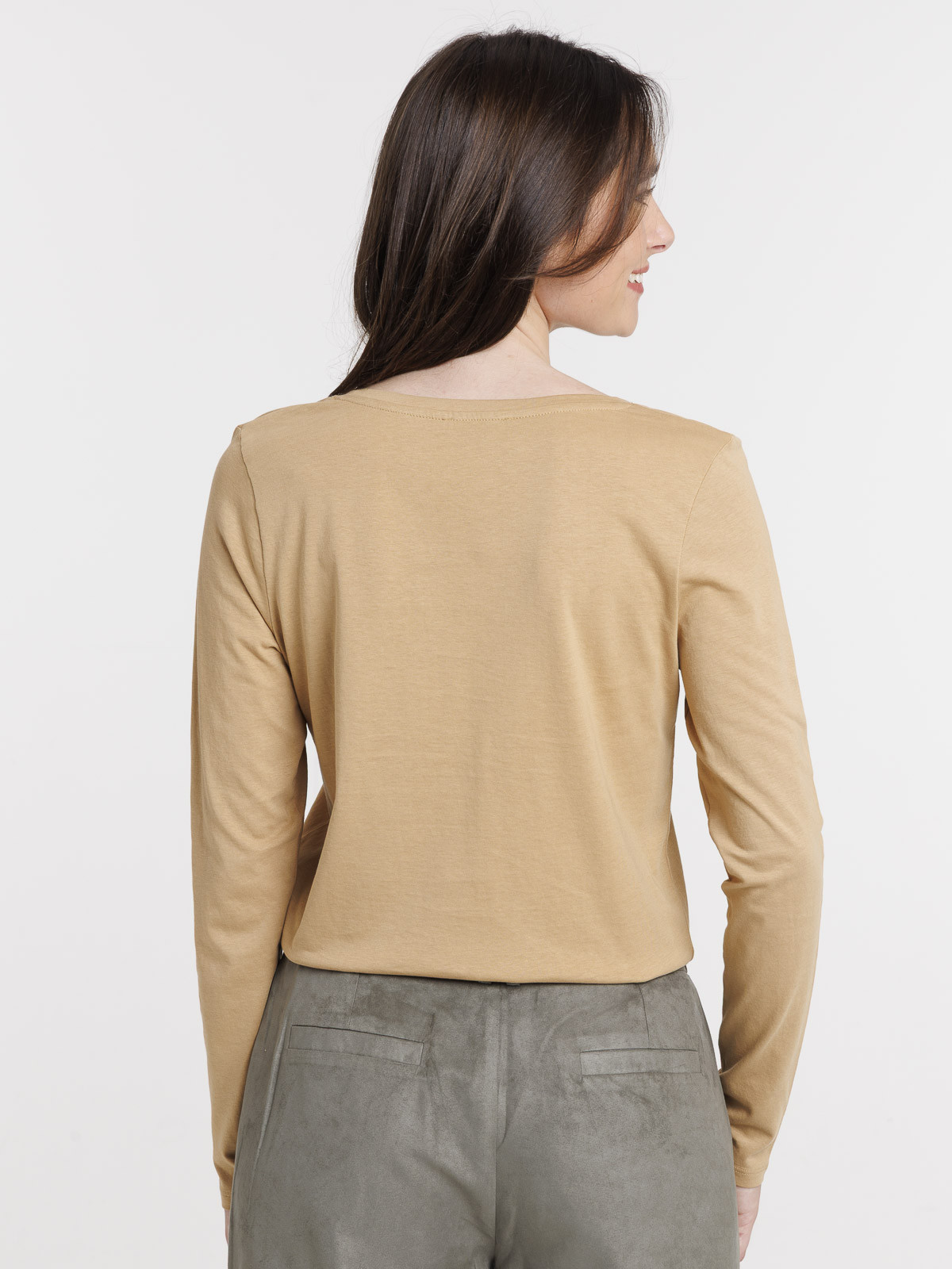 Tee-shirt coloris camel femme