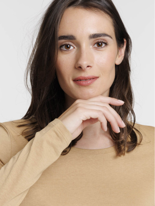 Tee-shirt coloris camel femme