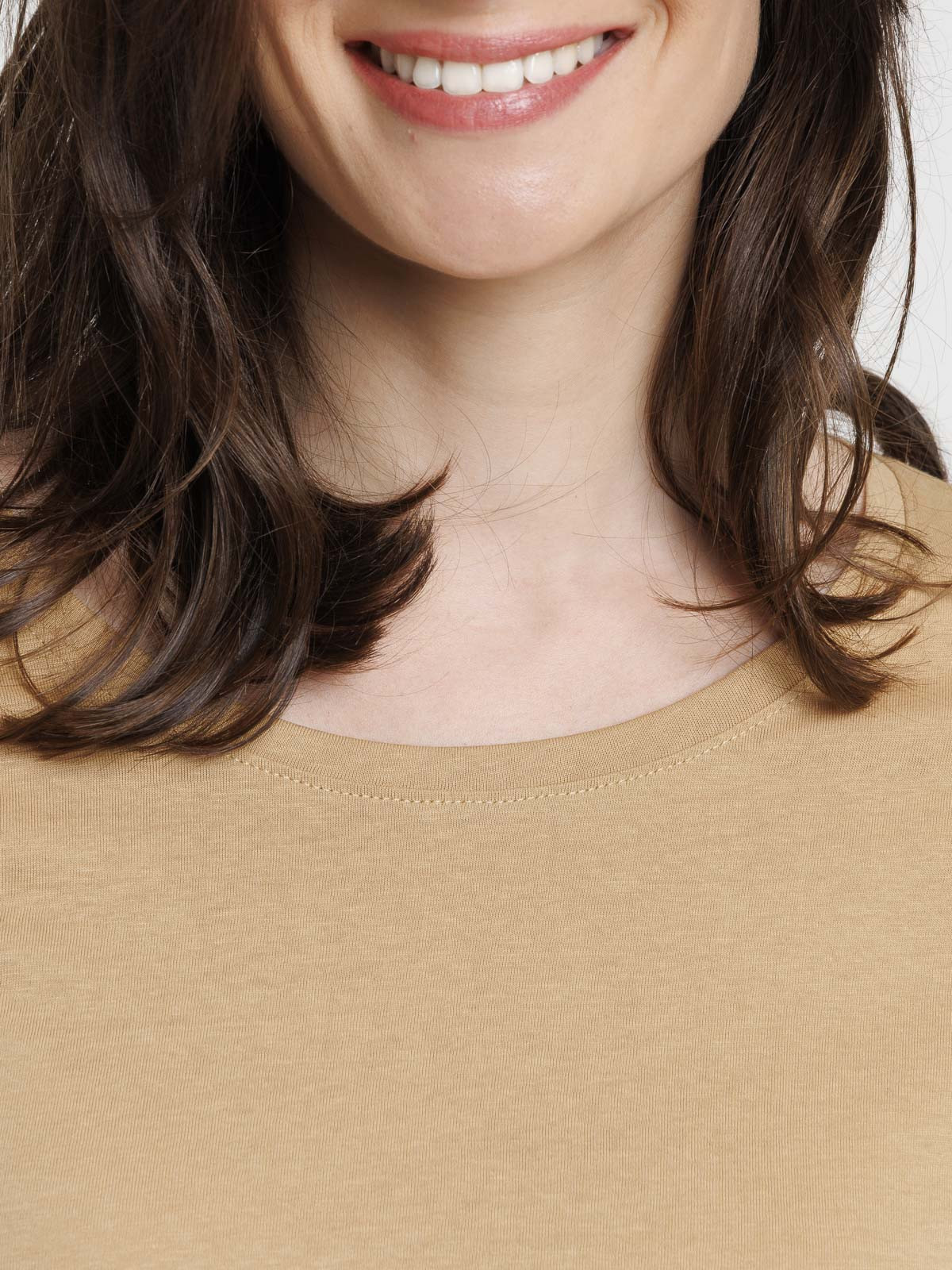 Tee-shirt coloris camel femme