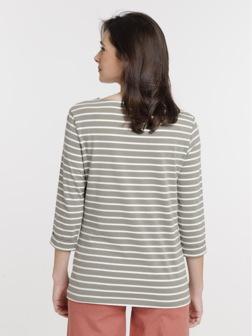 T-shirt écru rayé mousse clair femme T-shirt écru rayé mousse clair femme