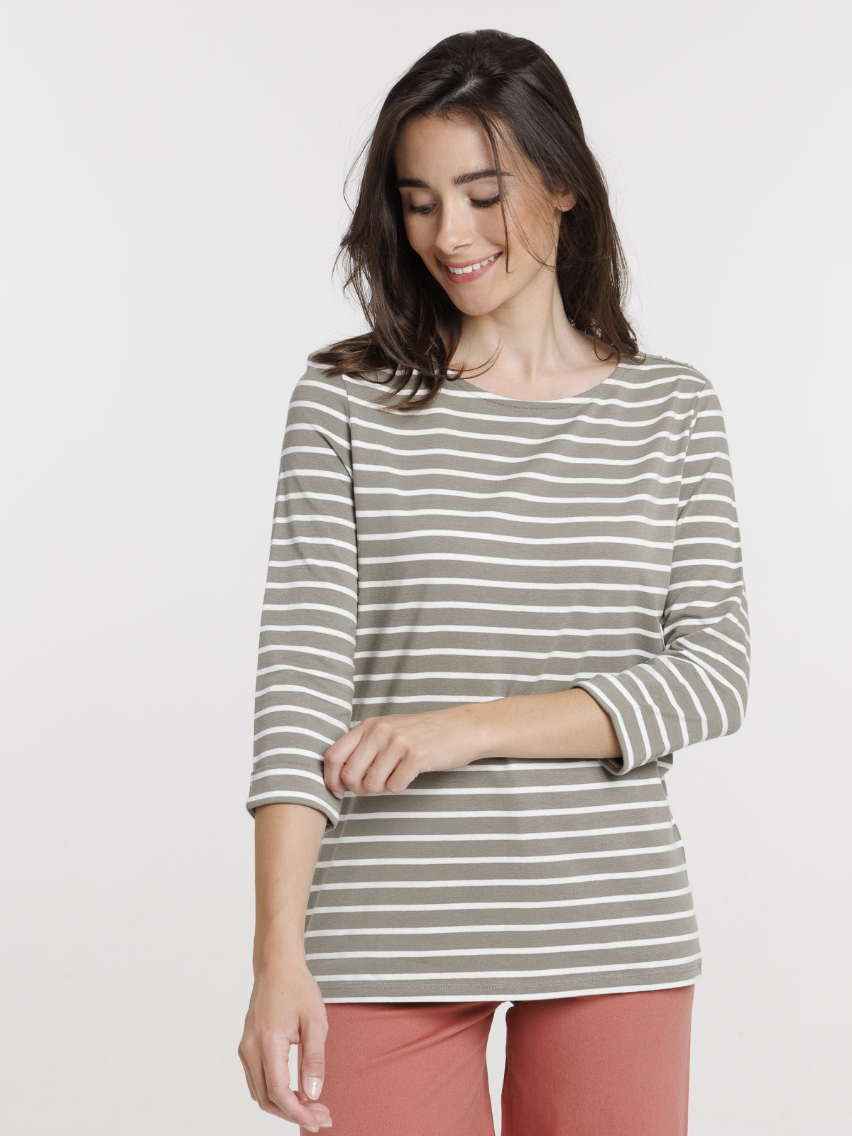 T-shirt écru rayé mousse clair femme