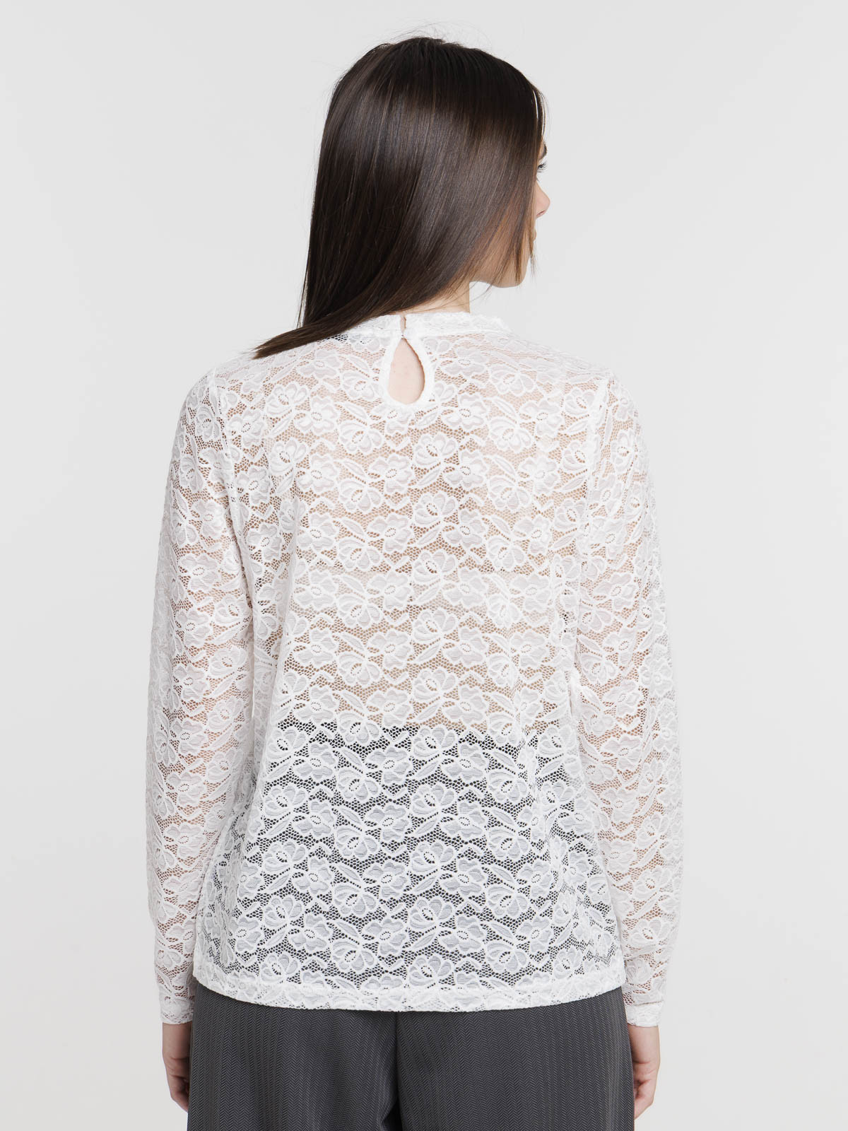 T-shirt col montant blanc cassé femme