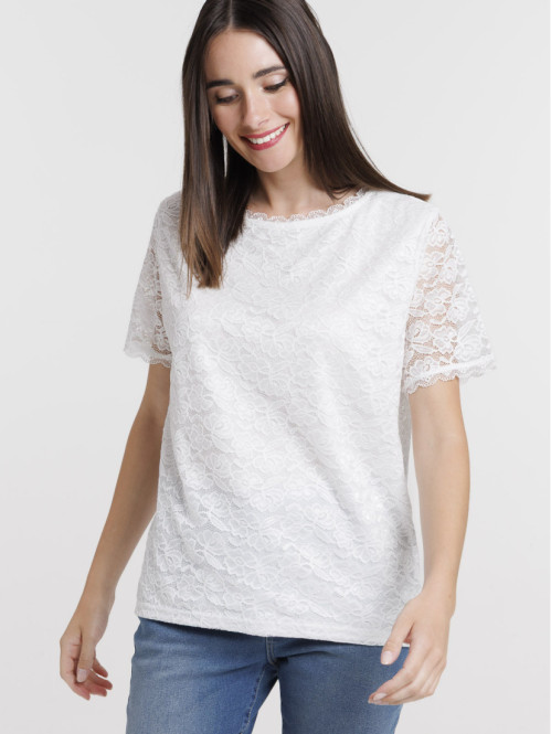 T-shirt dentelle blanc...