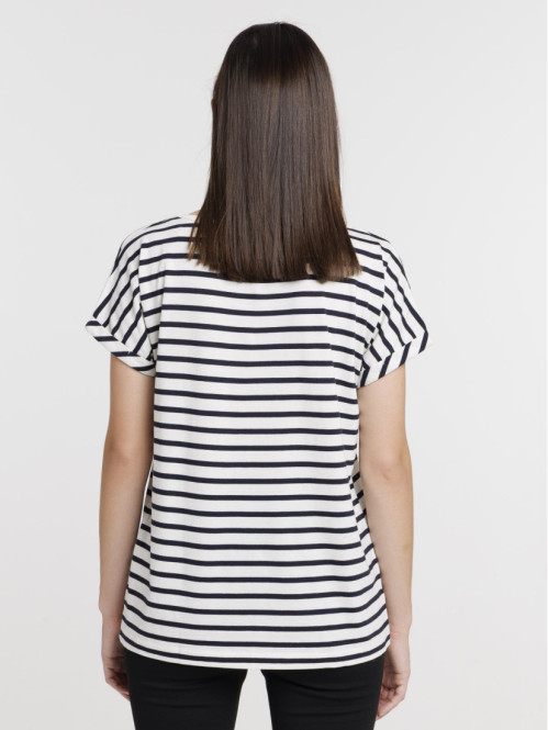 T-shirt col V rayé femme