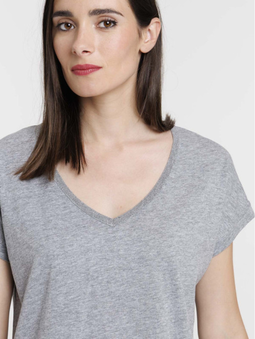 T-shirt col V strass femme