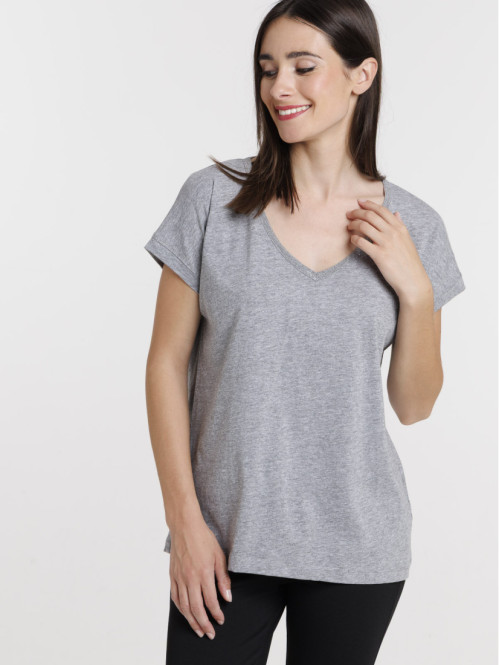 T-shirt col V strass femme