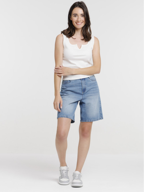 Débardeur côtelé femme blanc cassé
