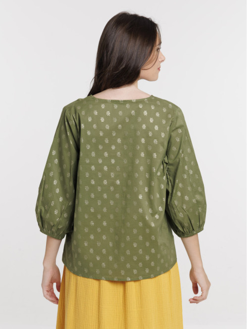 Blouse motifs dorés kaki...