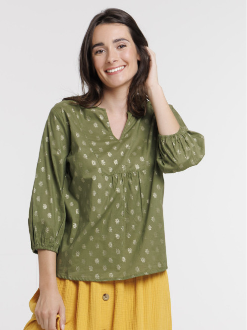 Blouse motifs dorés kaki...