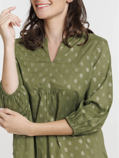 Blouse motifs dorés kaki...