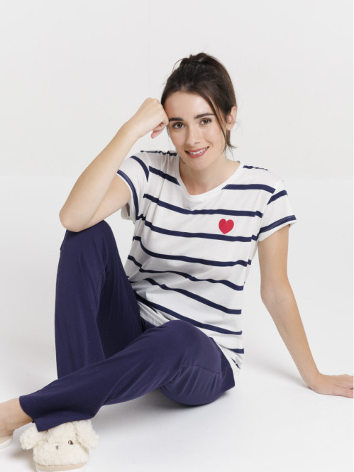 Pyjama rayé et coeur femme