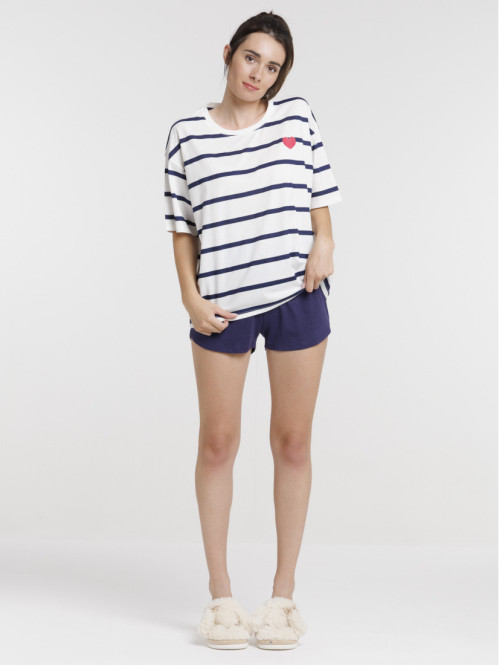 Pyjashort rayé coeur femme