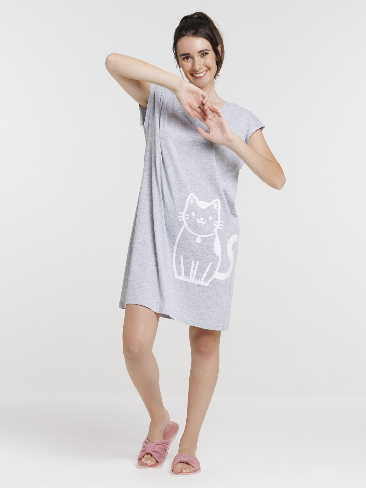 Chemise de nuit motif chat femme