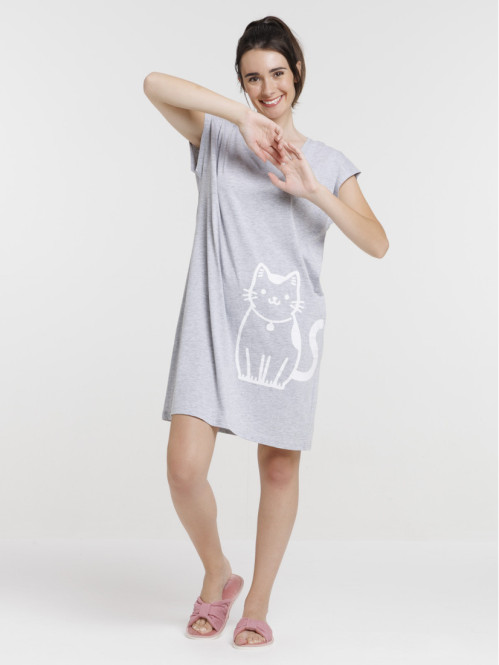 Chemise de nuit motif chat femme