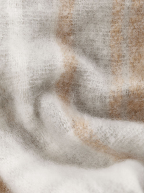 Écharpe à carreaux femme écru