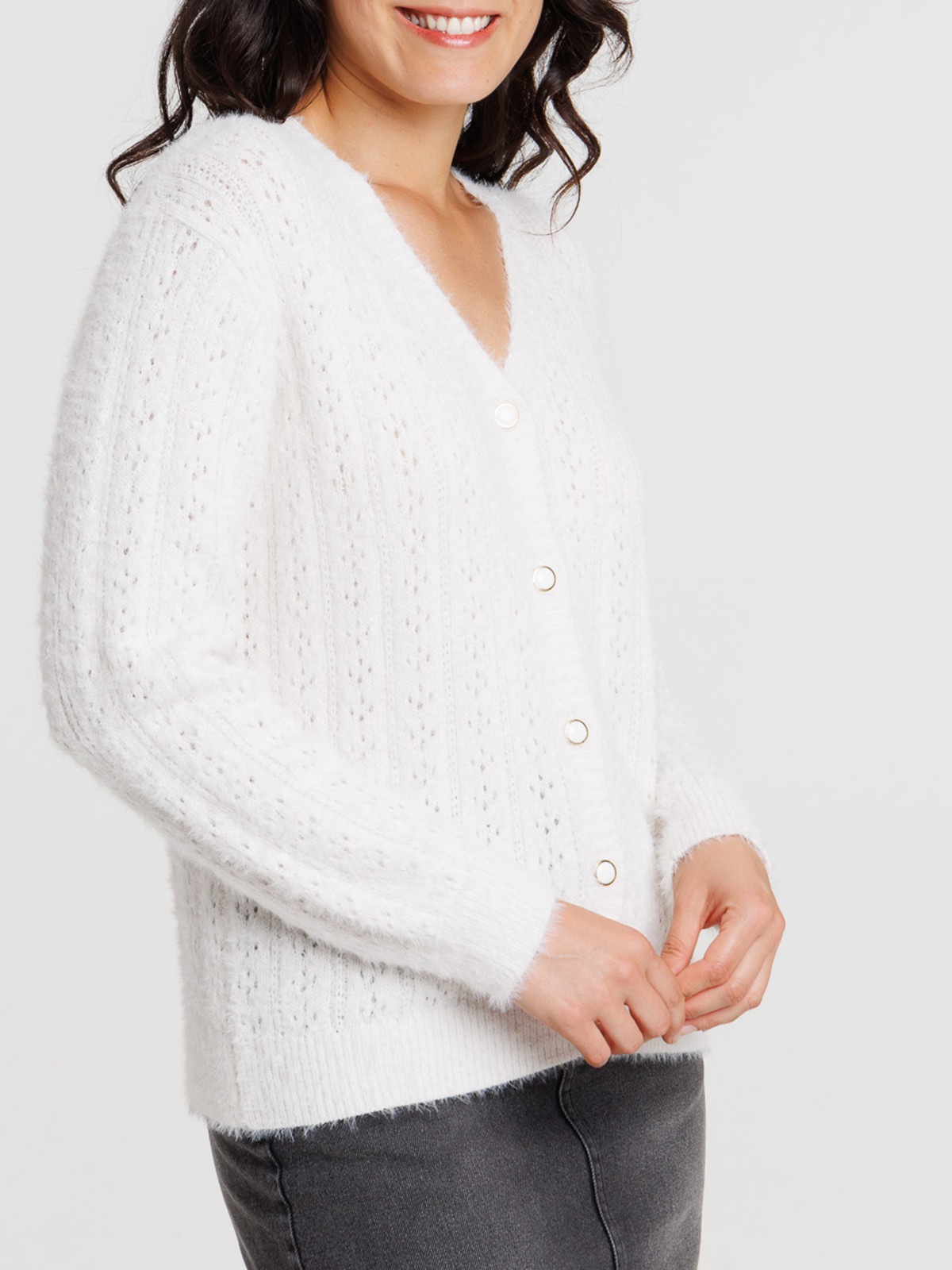 Gilet motifs ajourés écru femme