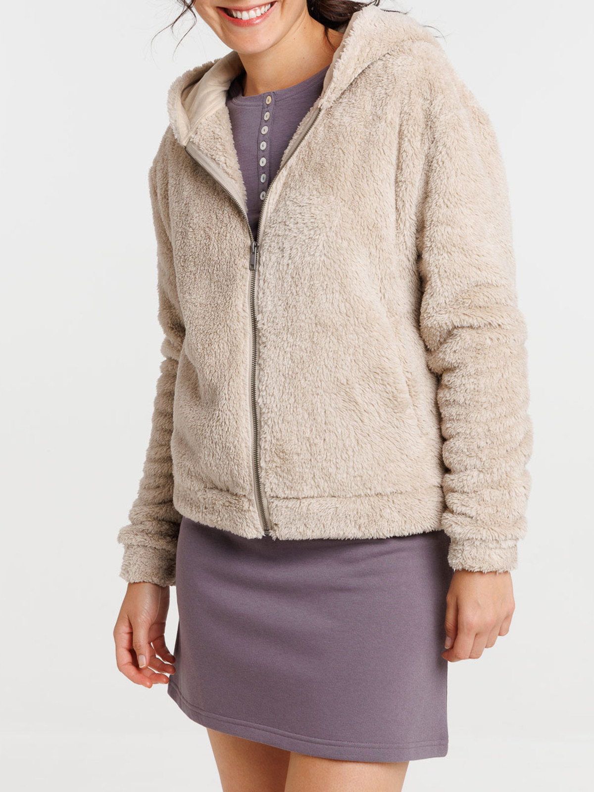 Sweat polaire zippé beige femme