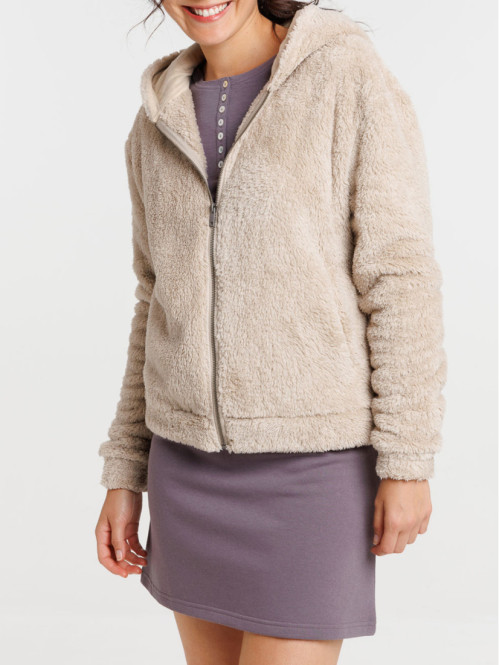 Sweat polaire zippé beige femme