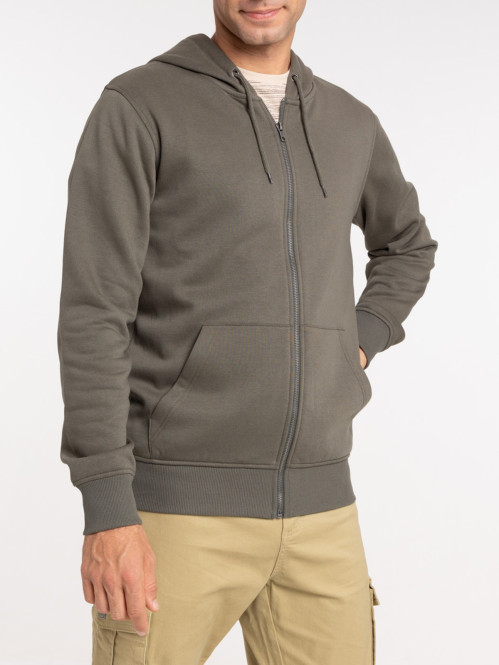 Sweat zippé capuche kaki...