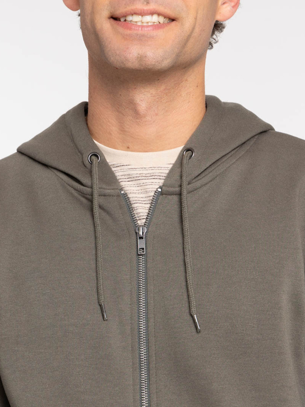 Sweat zippé capuche kaki verdi homme