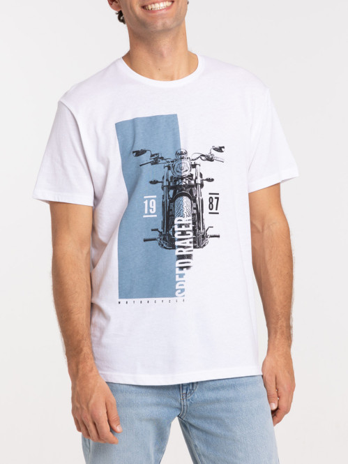 T-shirt blanc imprimé moto...